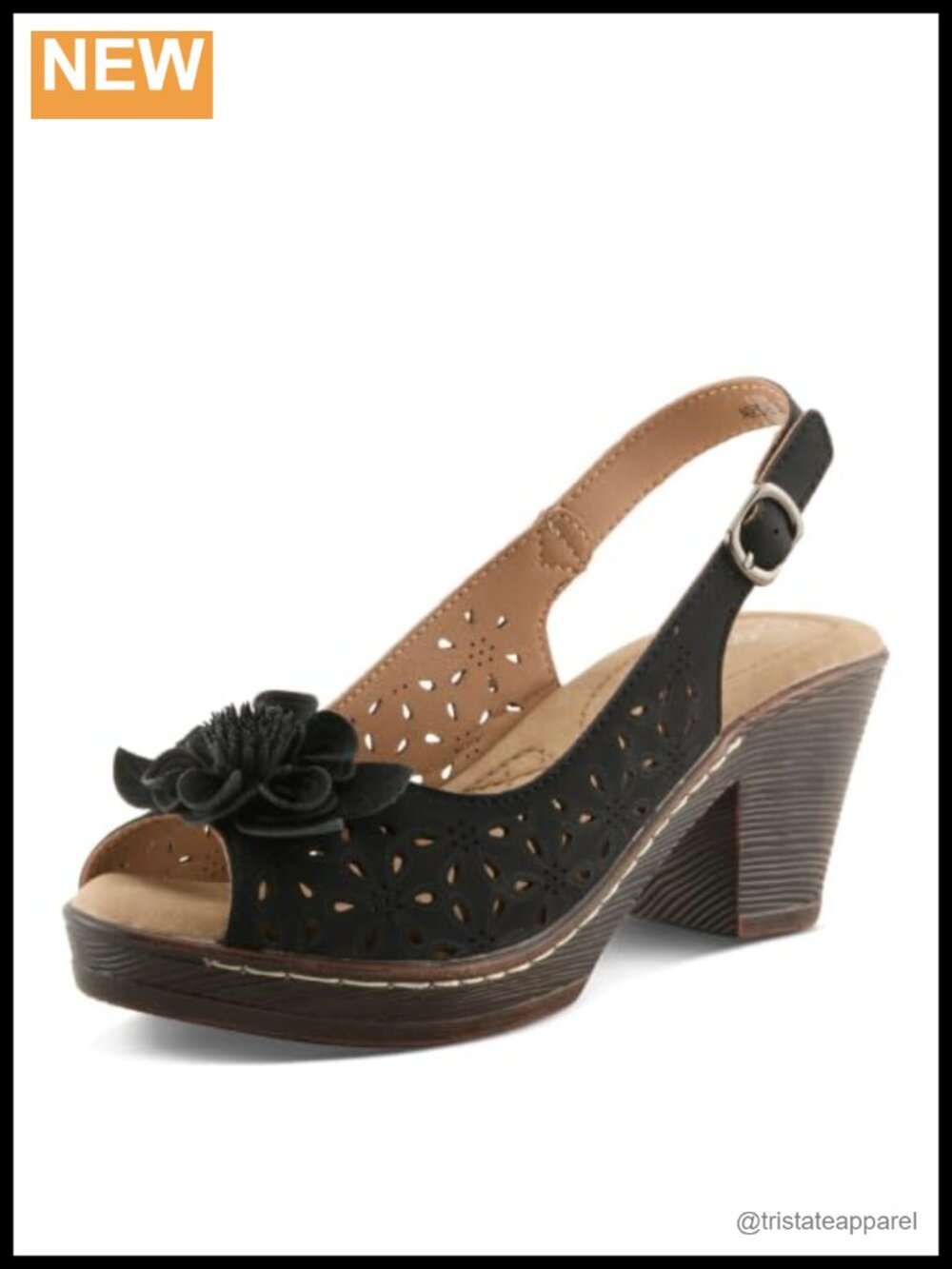 PATRIZIA Doriday Slingback Sandals Peep Toe Adjustable Buckle Flower Design